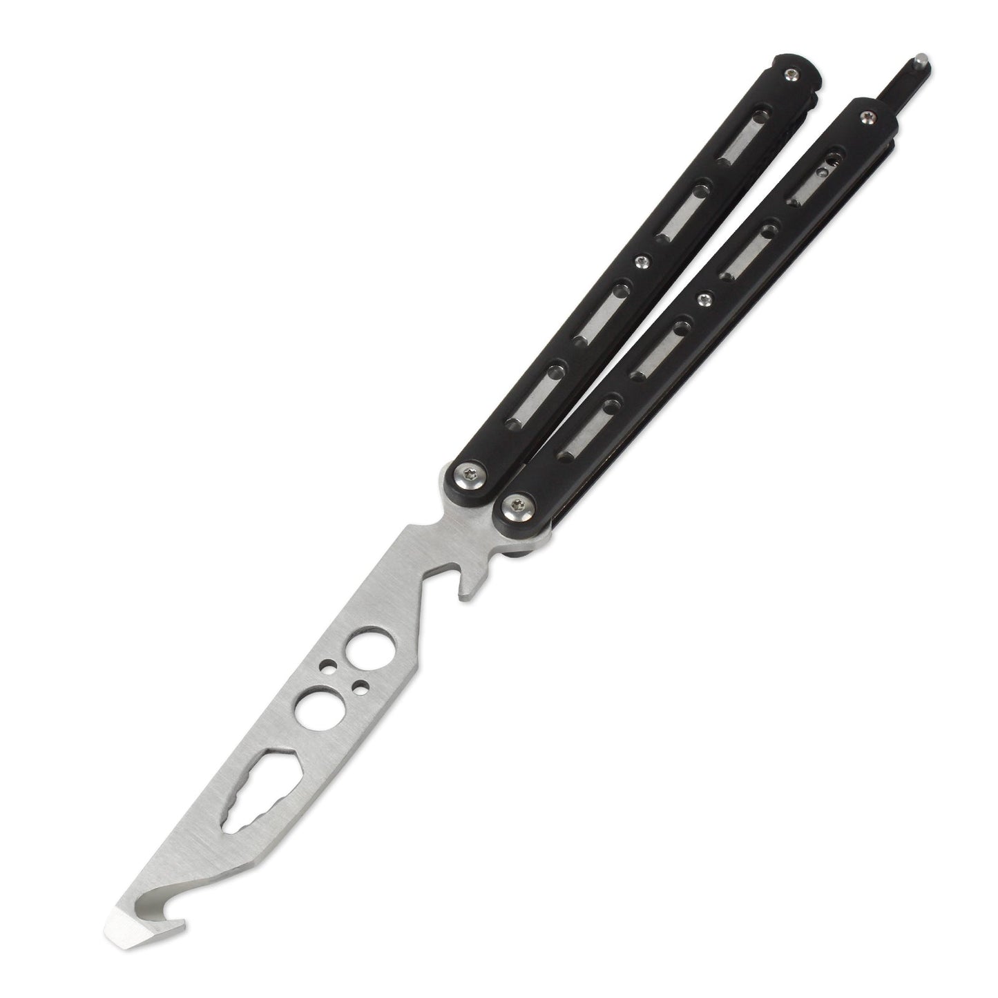 Andux Balisong Butterfly Knife Balisong Butterfly Knife Bottle Opener Tool Stainless Steel Carry-on Hook Folding Multitool Black BLCS554