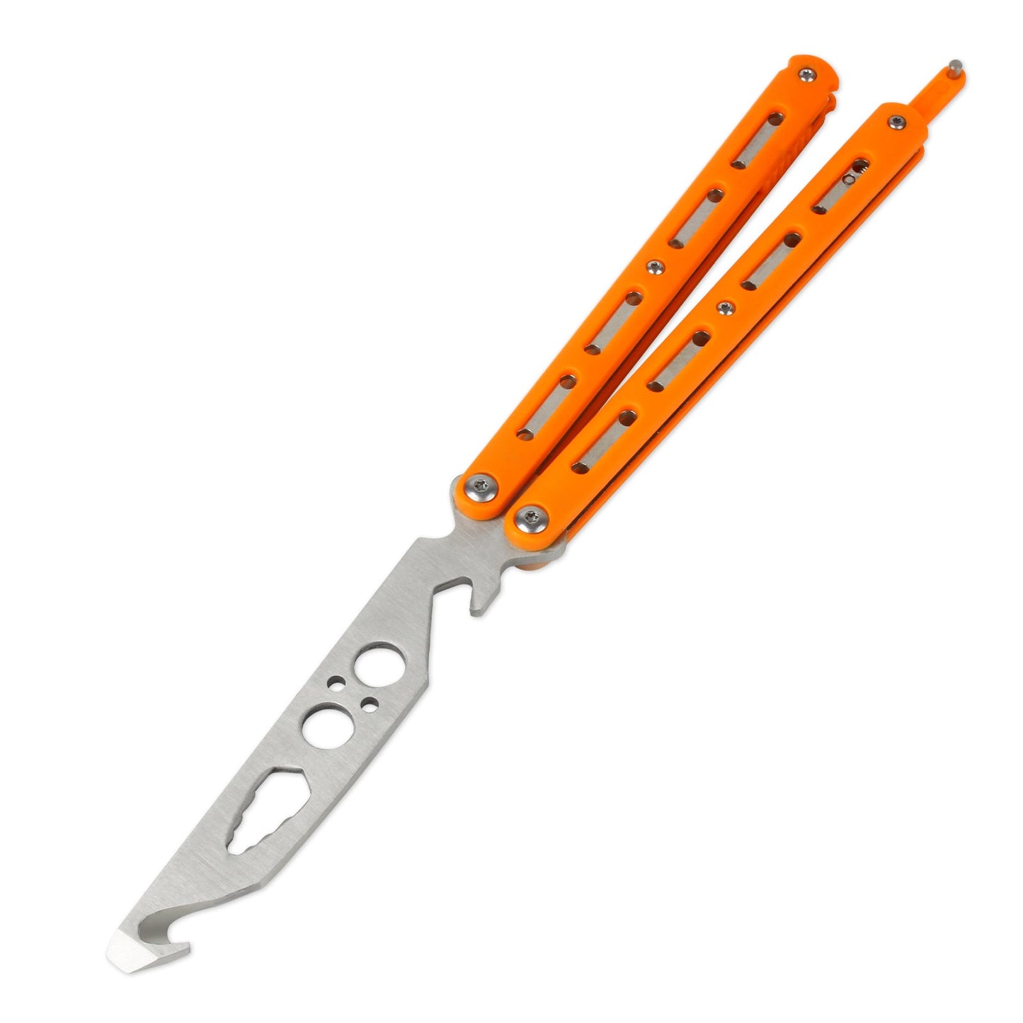 Andux Balisong Butterfly Knife Bottle Opener Tool Stainless Steel Carry-on Hook Folding Multitool Orange BLCS555