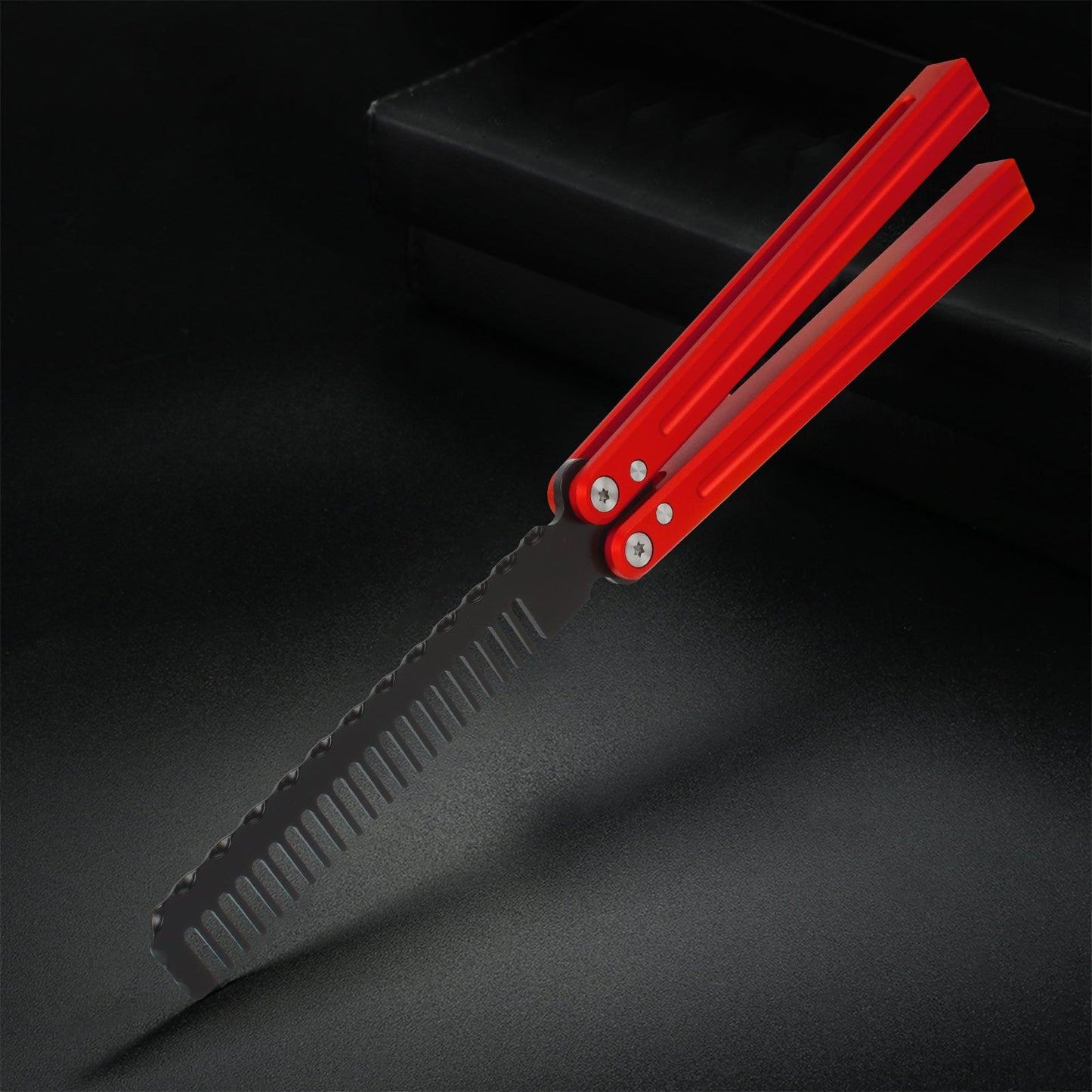 Andux 7075 Aluminum Balisong Butterfly Knife Comb CNC Effective Bushing System Training Tool Lock Free (Red) CNC-S01