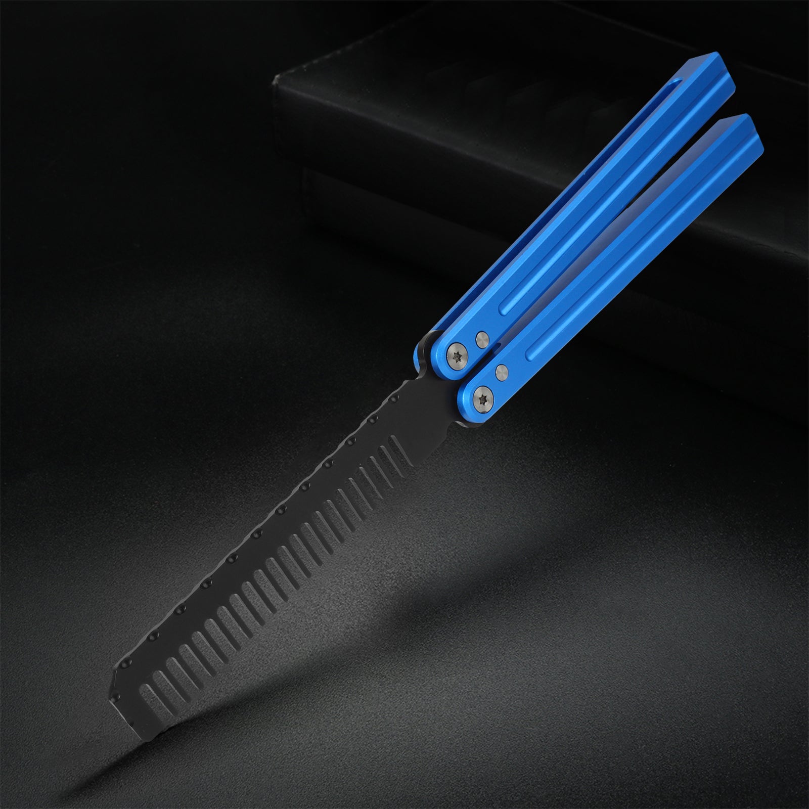 Andux 7075 Aluminum Balisong Butterfly Knife Comb CNC Effective Bushing System Training Tool Lock Free (Blue) CNC-S01