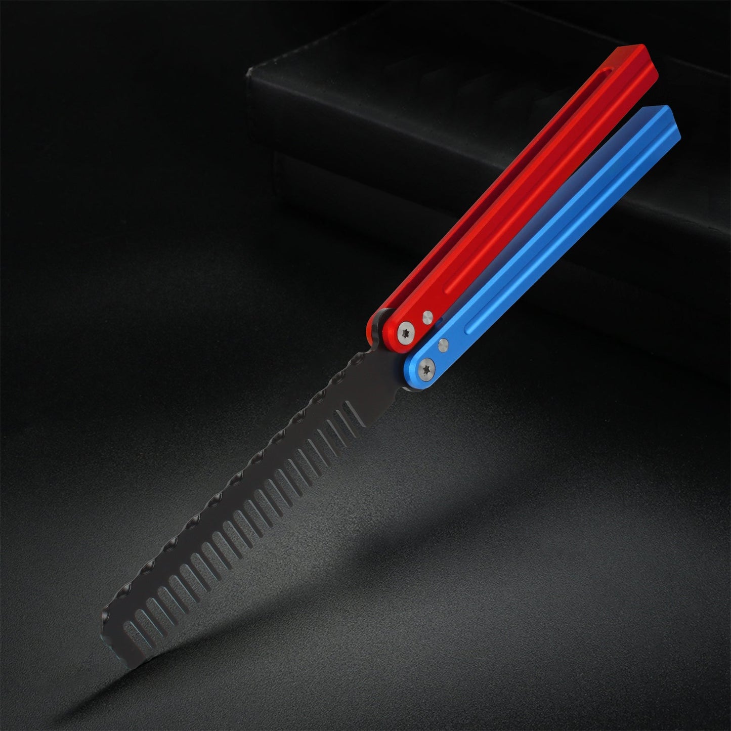 Andux 7075 Aluminum Balisong Butterfly Knife Comb CNC Effective Bushing System Training Tool Lock Free (Red+Blue) CNC-S01